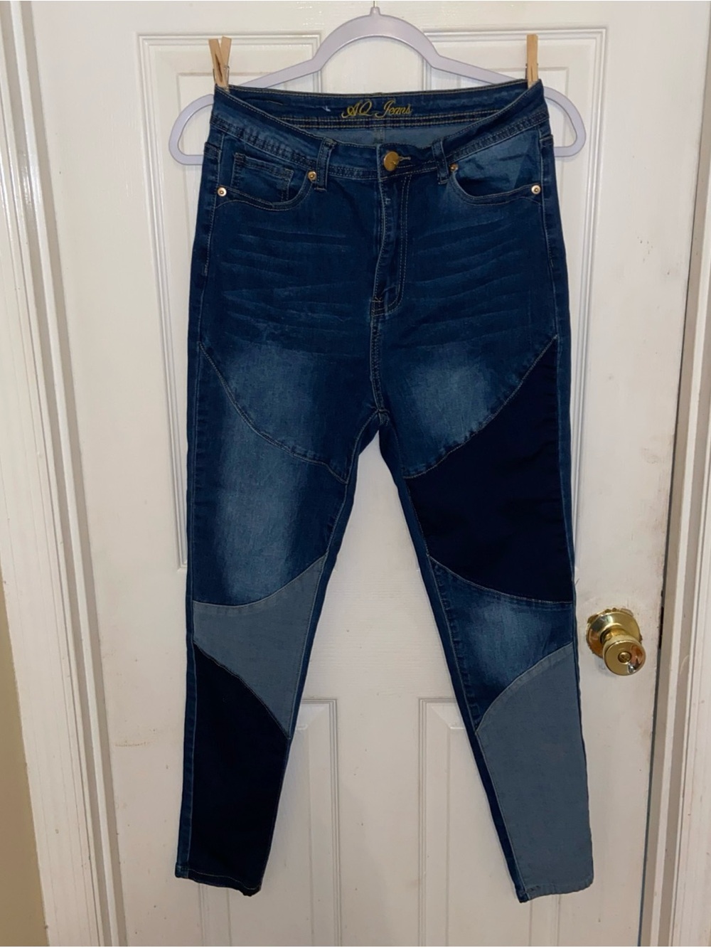 Multi-Tone Patchwork Skinny Jeans - Dark & Light Blue